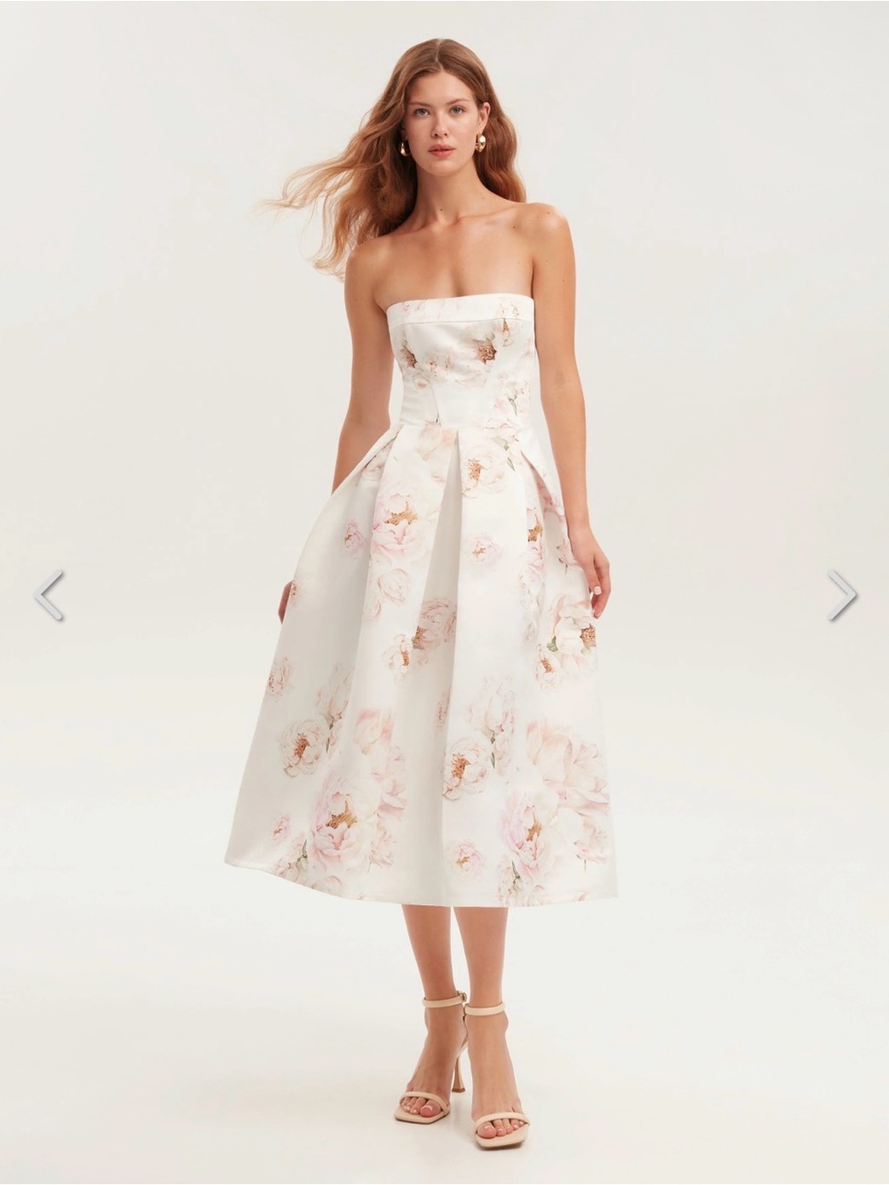 It’s Milla Strapless Floral Midi Dress in White and Blush